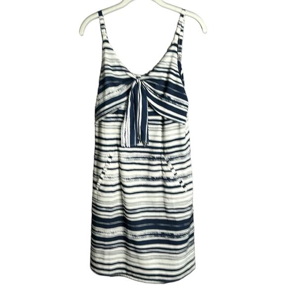 Cabi Blue and White Striped Spaghetti Strap Dress With Bow and Pockets Size S - Picture 1 of 11